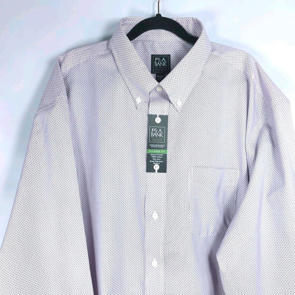 Jos A Bank Traveler Tailored Fit Plaid Dress Shirt XXL Red Blue White Micro NEW